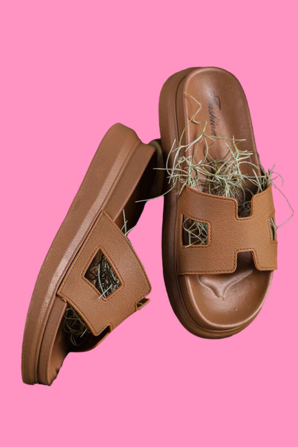 Chestnut Cutout Open Toe Platform Slides Shoes