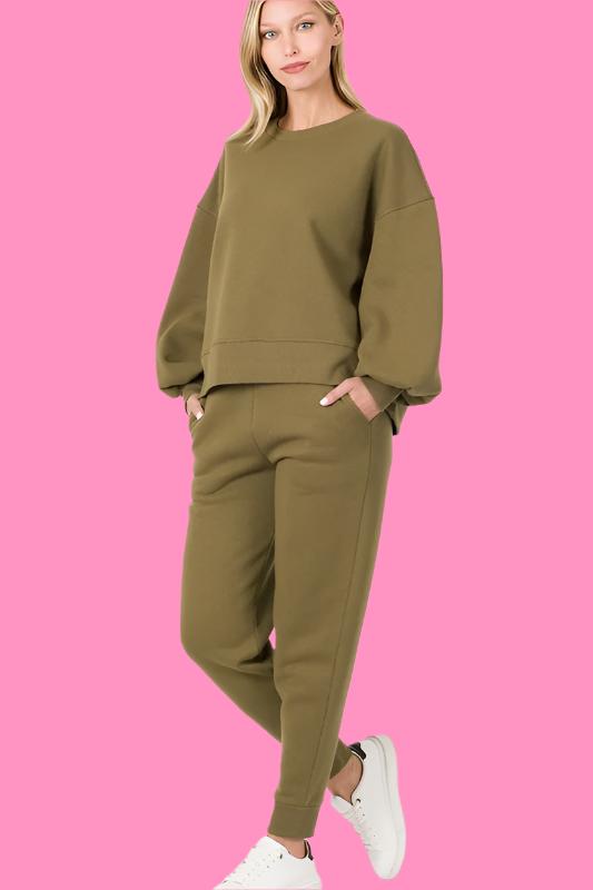 Balloon Sleeve Sweatshirt & Sweatpants Set