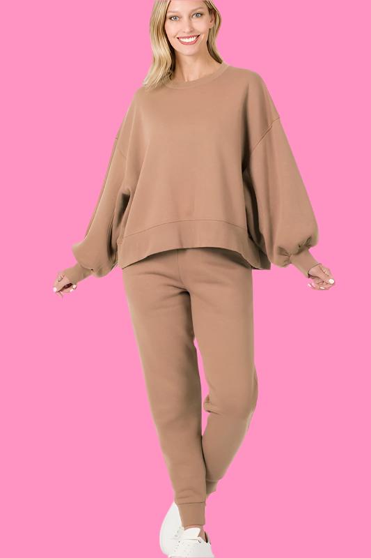 Balloon Sleeve Sweatshirt & Sweatpants Set