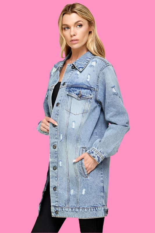 DENIM 3/4 JACKET DISTRESSED