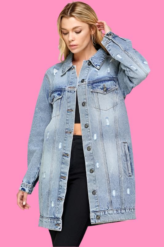 DENIM 3/4 JACKET DISTRESSED