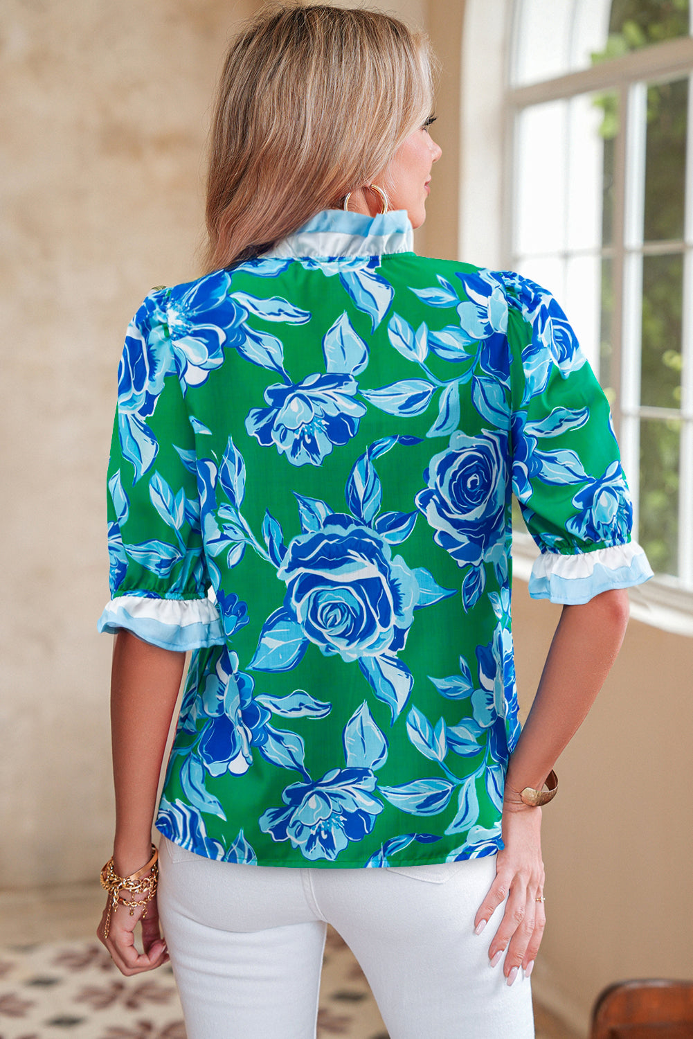 Floral Print Puff Sleeve Blouse