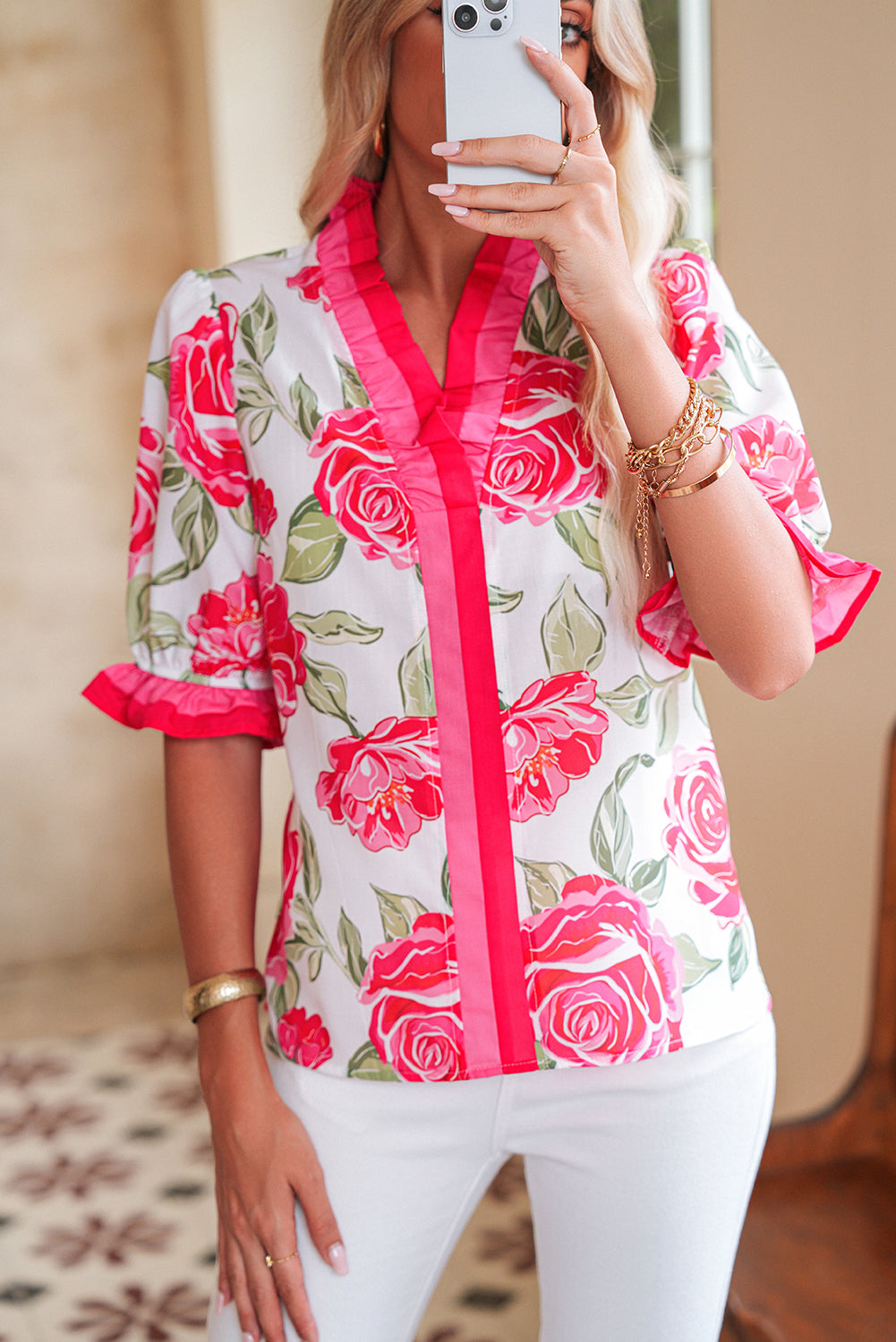 Floral Print Puff Sleeve Blouse