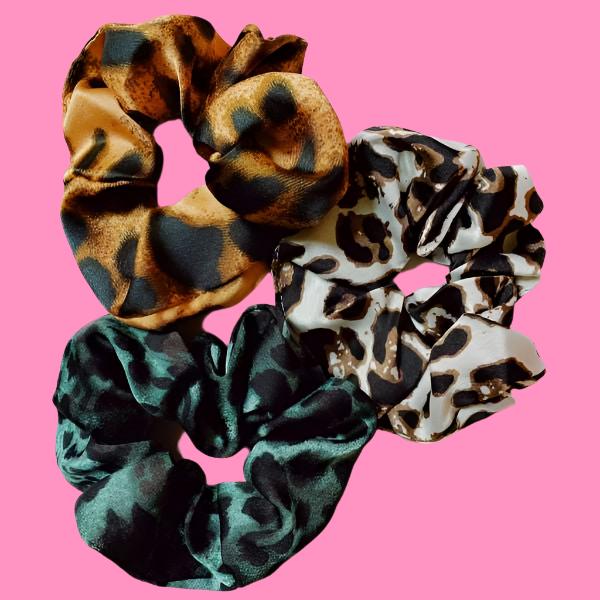 Leopard Satin Scrunch Set Of 3