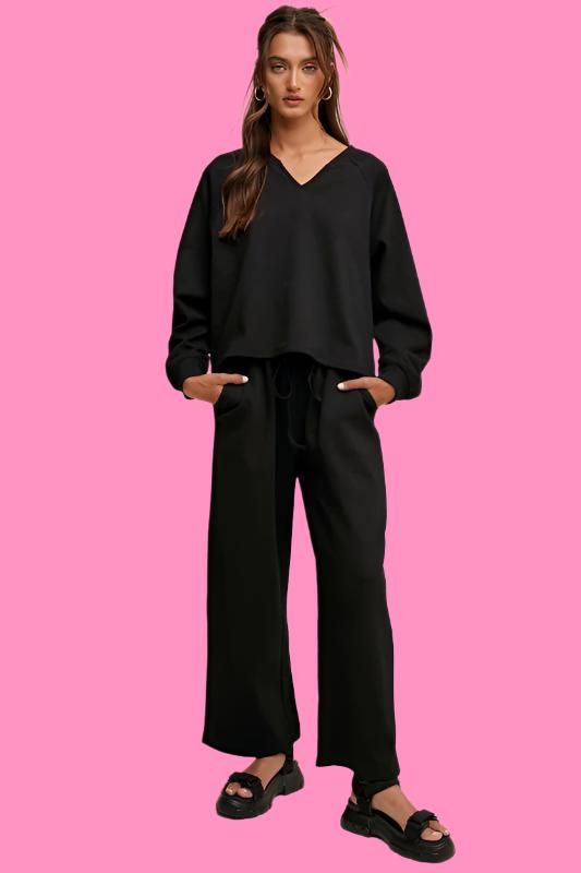 V-neck Sweatshirt and Pants Set