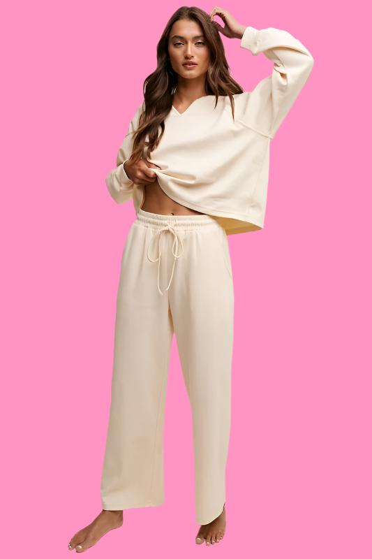 V-neck Sweatshirt and Pants Set