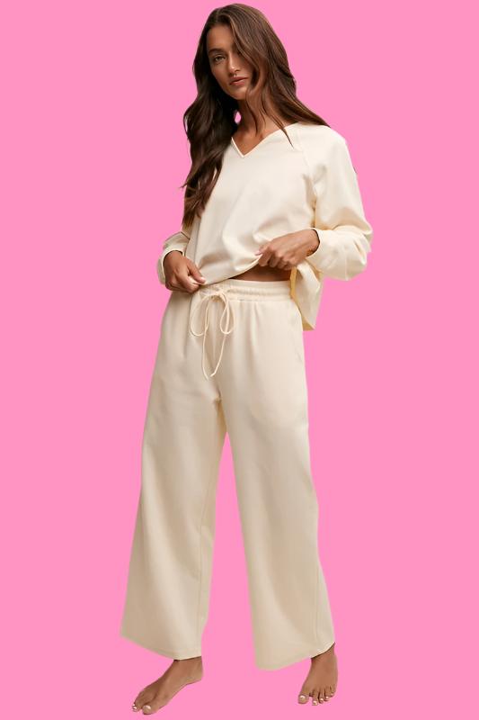 V-neck Sweatshirt and Pants Set