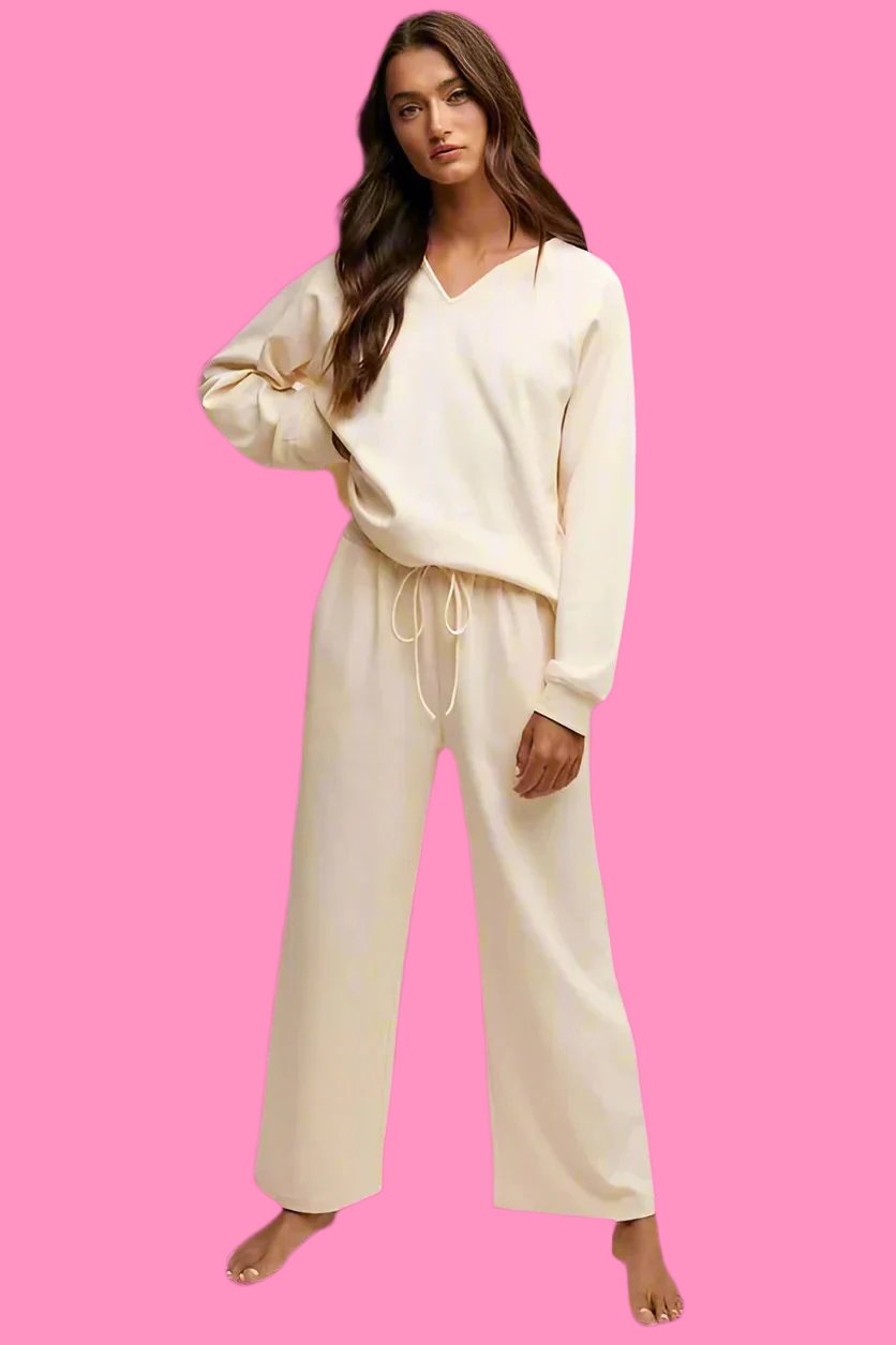 V-neck Sweatshirt and Pants Set