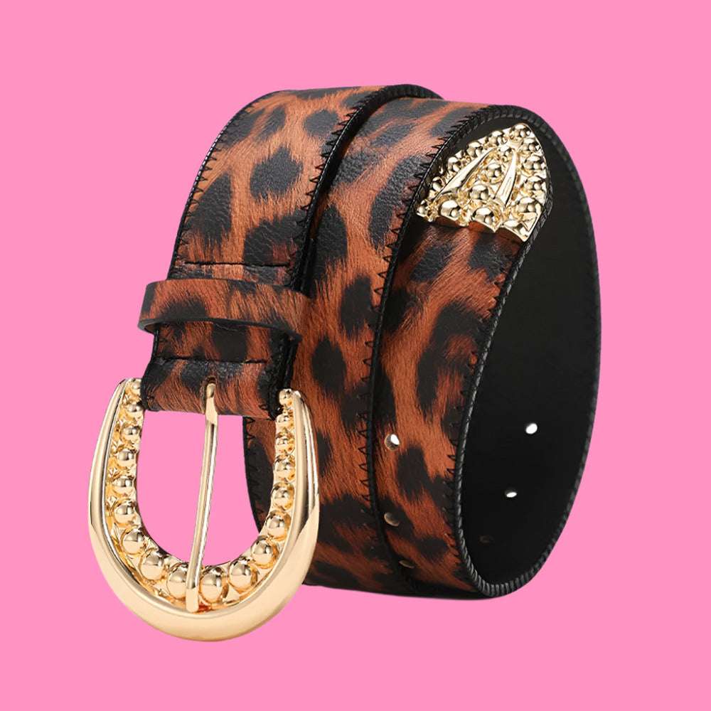 Leopard Luxe Yellow PU Leather Belt – Casual Chic Accessory