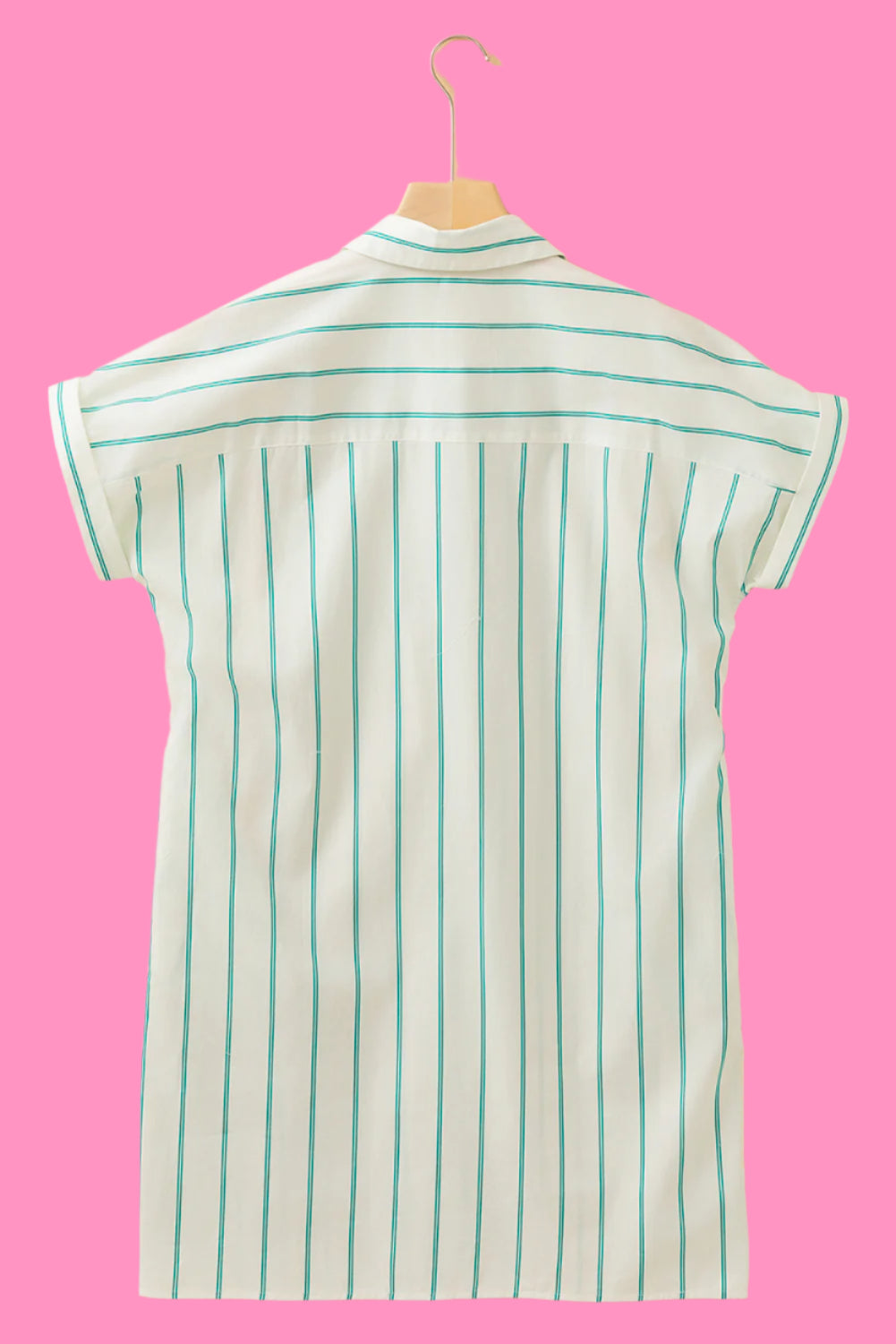 Mint Green Striped Pocket Short Sleeve Mini Dress