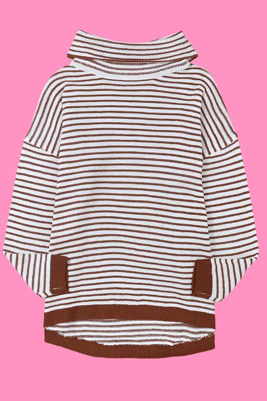 Turtle neck stripe knit sweater poncho top