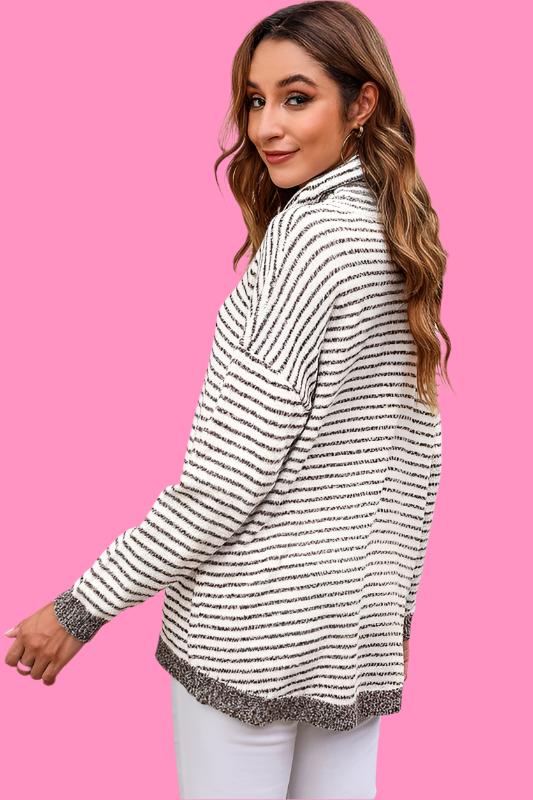 Turtle neck stripe knit sweater poncho top