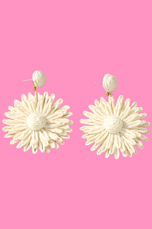 Raffia straw flower drop earrings