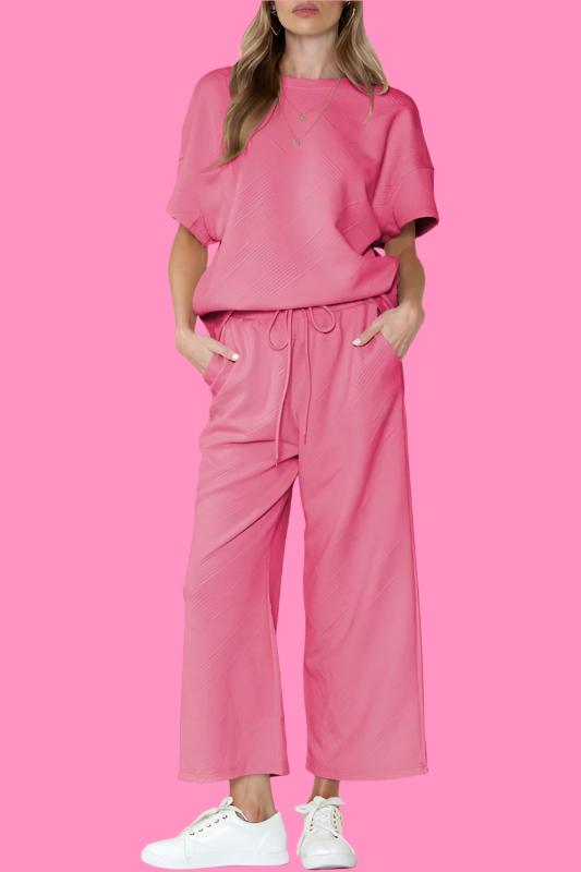 Textured T Shirt and Drawstring Pants Set