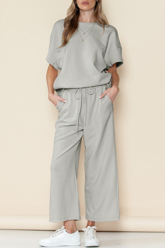 Textured T Shirt and Drawstring Pants Set