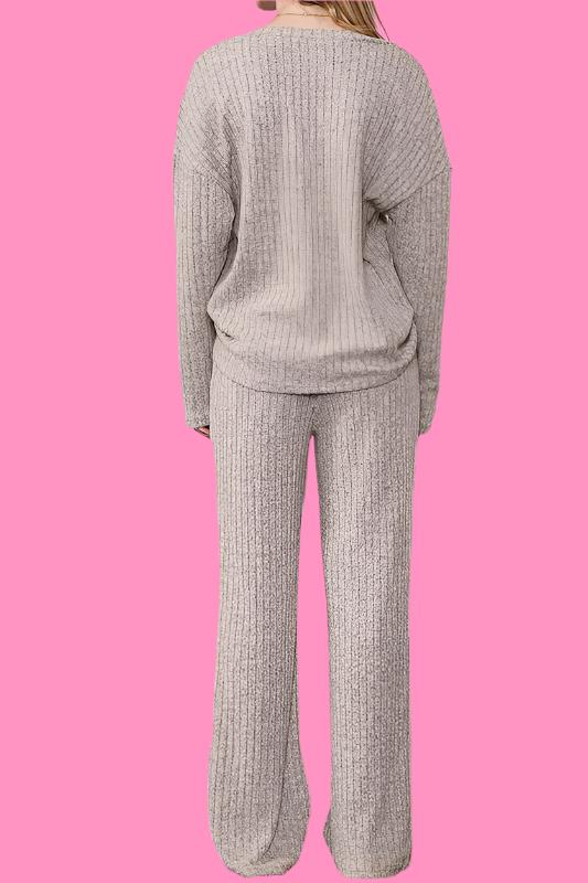 Slouchy Beige ribbed knit loungewear set