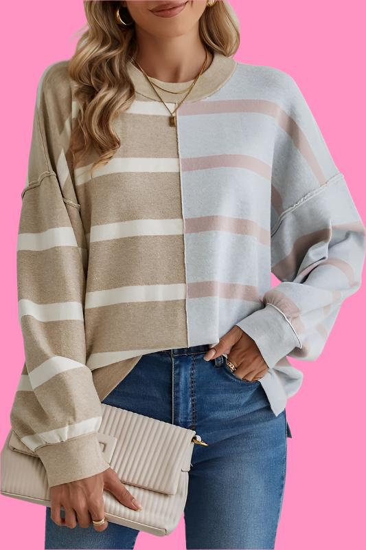 Striped Colorblock Drop Shoulder Sweater