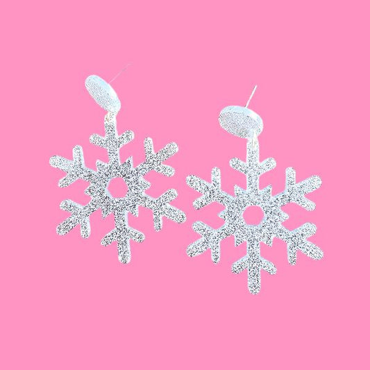 Snowflake Earrings - Silver Glitter