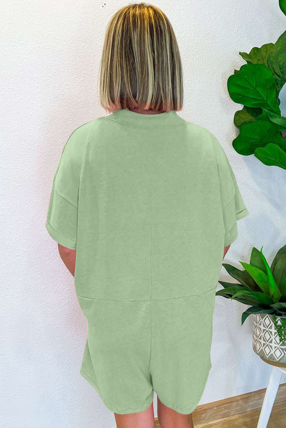 Loose Half Sleeve V Neck Romper