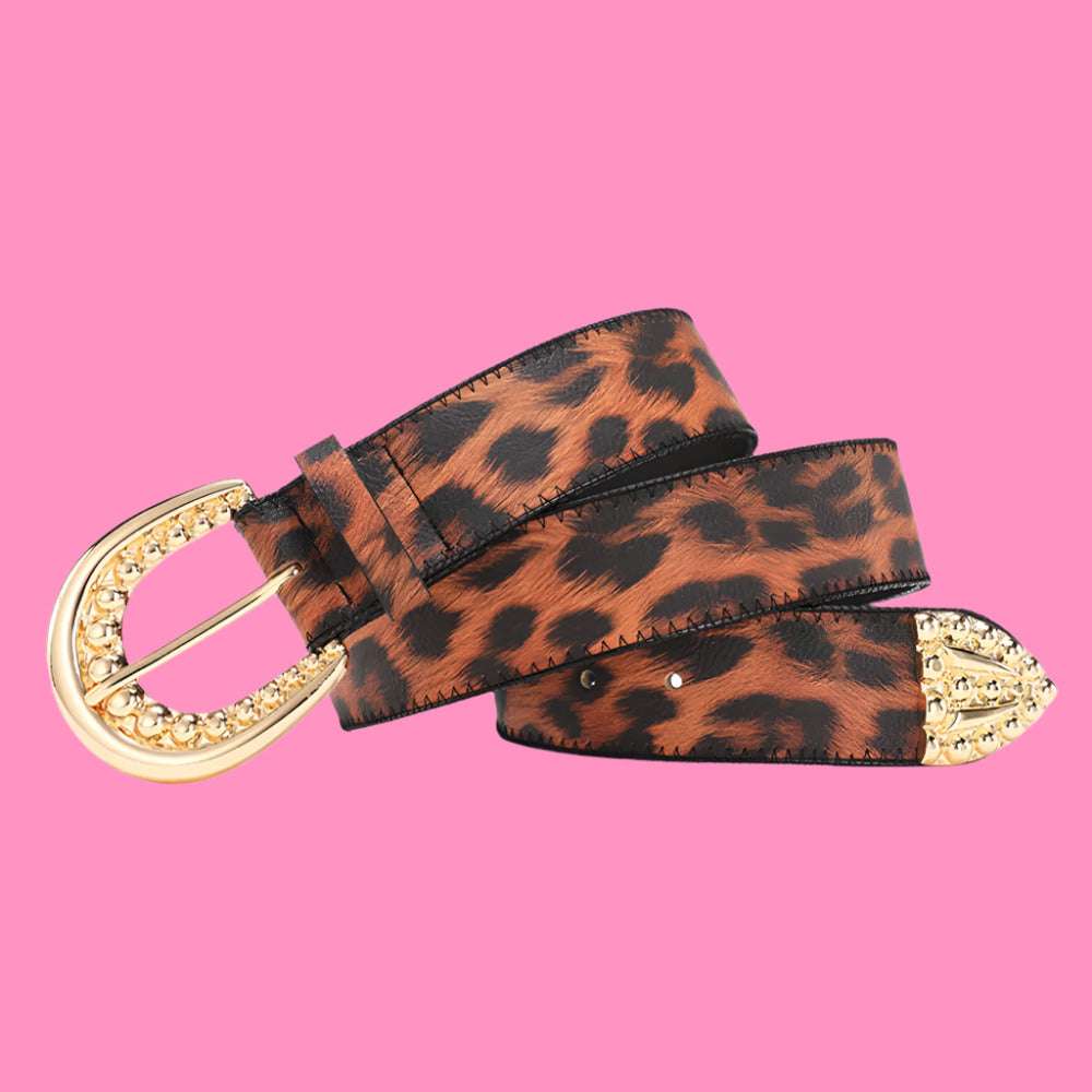 Leopard Luxe Yellow PU Leather Belt – Casual Chic Accessory
