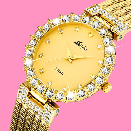 MISSFOX Luxury Brand Watch Bracelet  Big Lab Diamond Quartz Movement