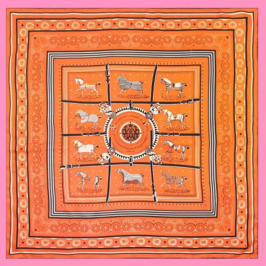 Twill silk square scarf  plaid warhorse print scarf headscarf