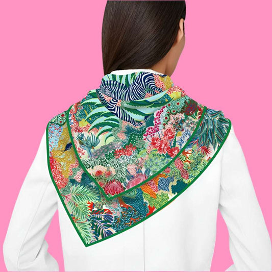 Silk Scarf Women Foreast Zebra Print Square Scarves Head Echarpes Silk