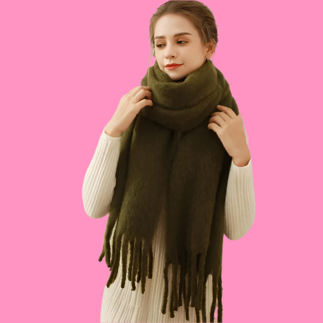 Scarf Cashmere Warm Wrap Pashmina Solid Foulard Scarves Shawls Thick Soft Blanket Large Tassels