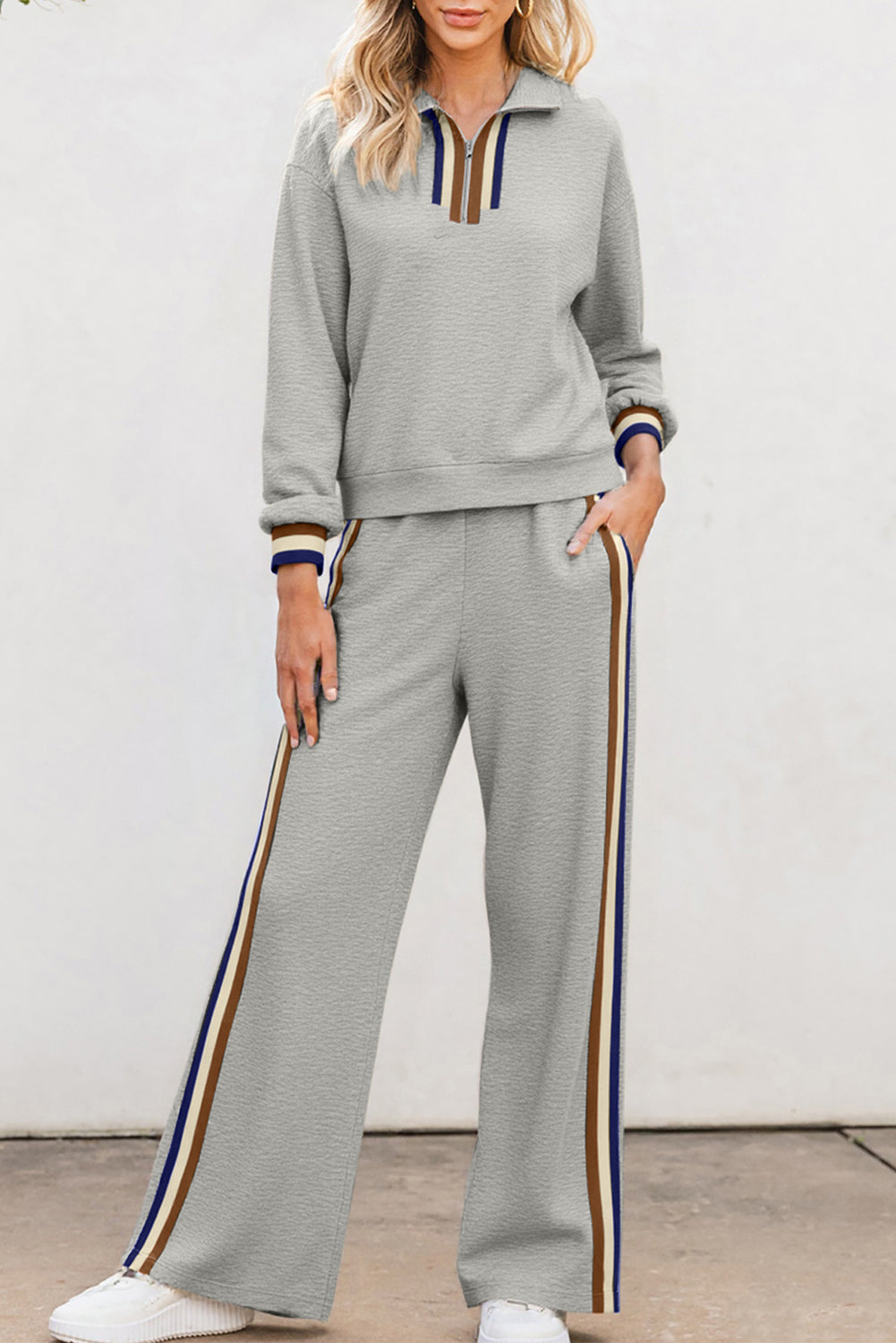 Quarter Zip Pullover Loose Pants Set