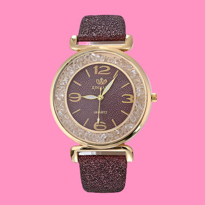 Rinnady Archer  Quicksand Rhinestone Sequined Faux Leather Band Quartz Wrist Watch