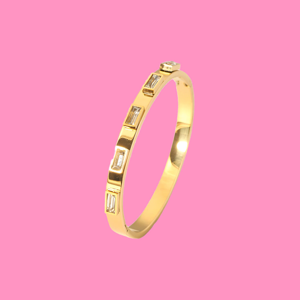 Gold-Plated Stainless Steel American Diamond Bangle-Style Bracelet