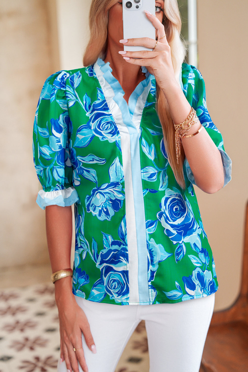 Floral Print Puff Sleeve Blouse