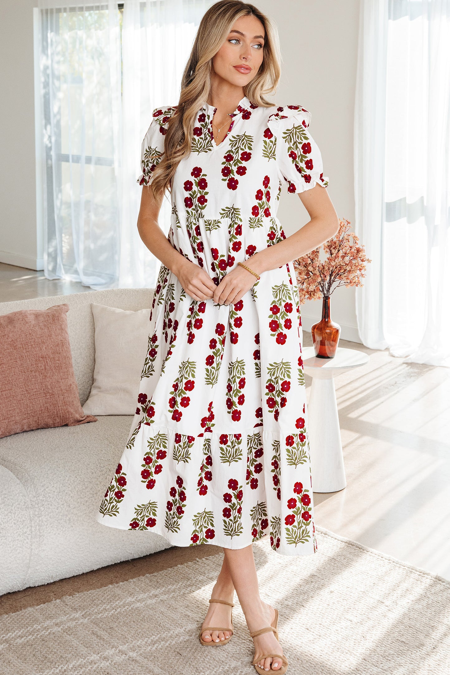 Black Floral Short Sleeve Maxi Dress