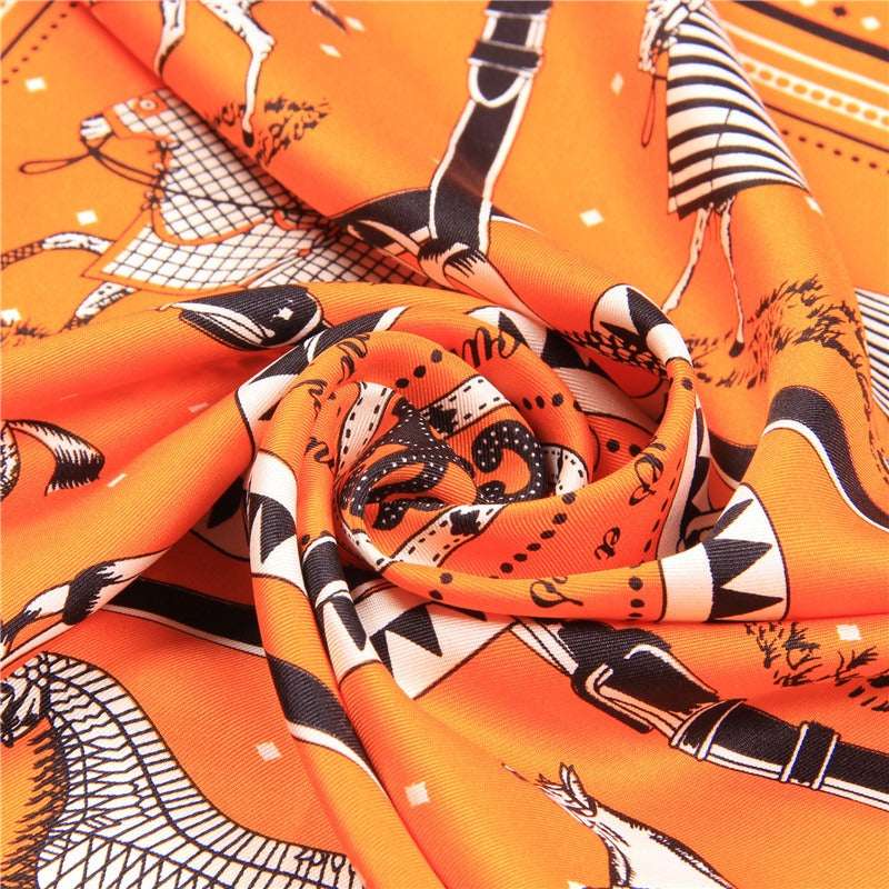 Twill silk square scarf  plaid warhorse print scarf headscarf