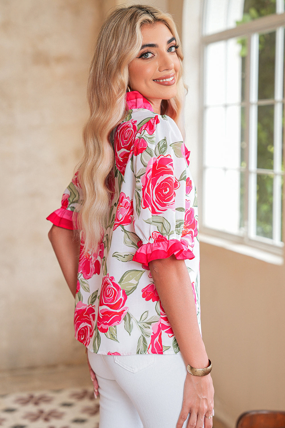 Floral Print Puff Sleeve Blouse