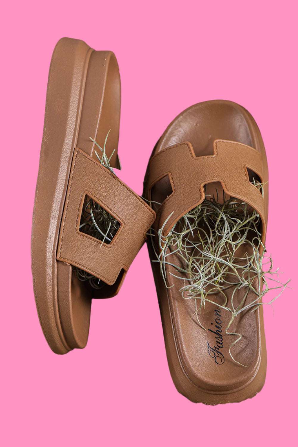 Chestnut Cutout Open Toe Platform Slides Shoes