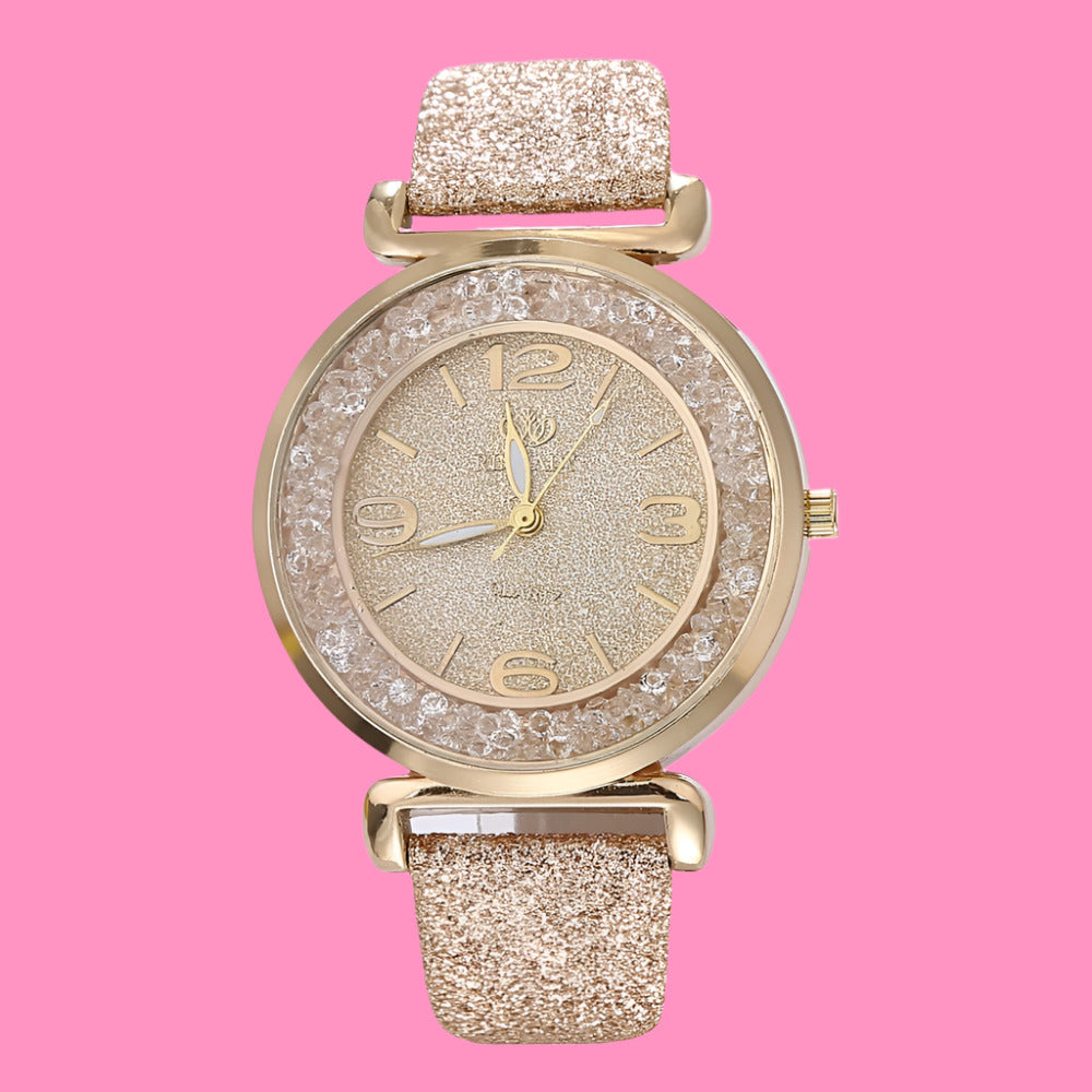 Rinnady Archer  Quicksand Rhinestone Sequined Faux Leather Band Quartz Wrist Watch