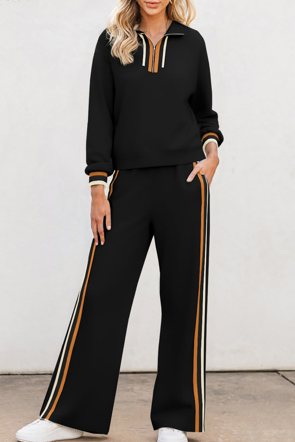 Quarter Zip Pullover Loose Pants Set