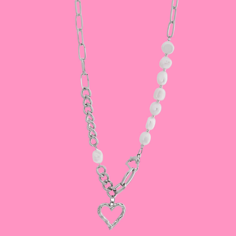 Natural Pearl Love Stitching Necklace