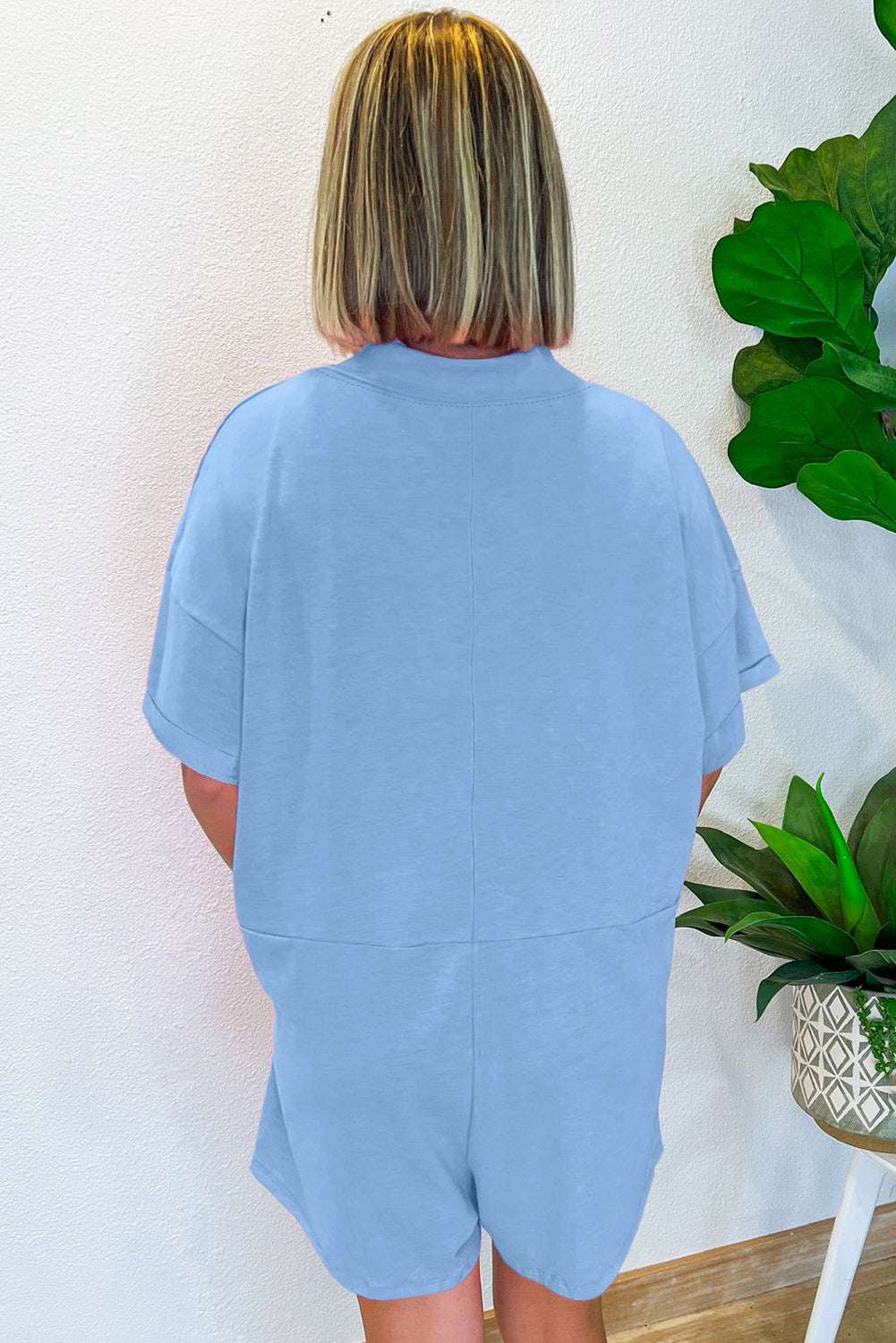 Loose Half Sleeve V Neck Romper