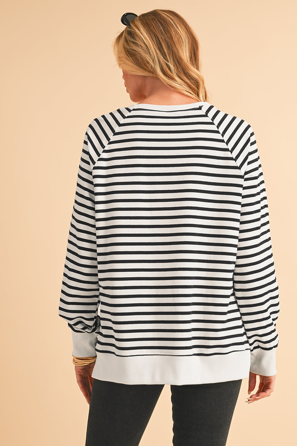 Black Stripe Loose Split Sweatshirt