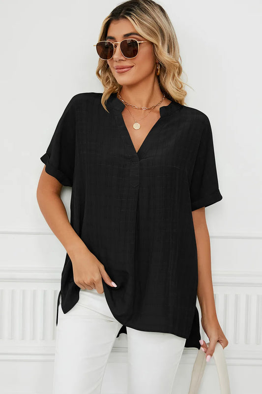 V-neck casual pullover blouse