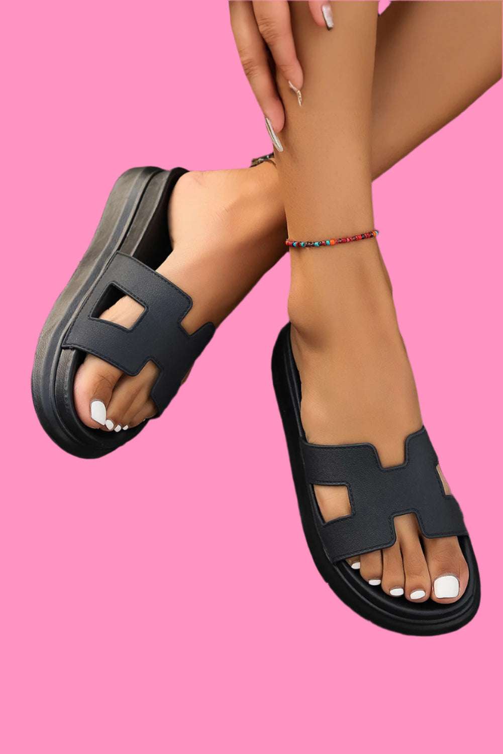 Chestnut Cutout Open Toe Platform Slides Shoes