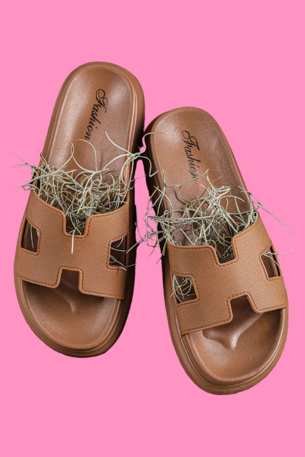 Chestnut Cutout Open Toe Platform Slides Shoes