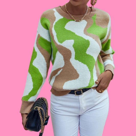 Colorblock Crewneck Sweater Loose