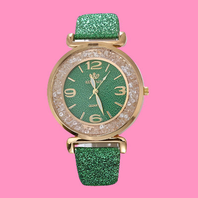 Rinnady Archer  Quicksand Rhinestone Sequined Faux Leather Band Quartz Wrist Watch