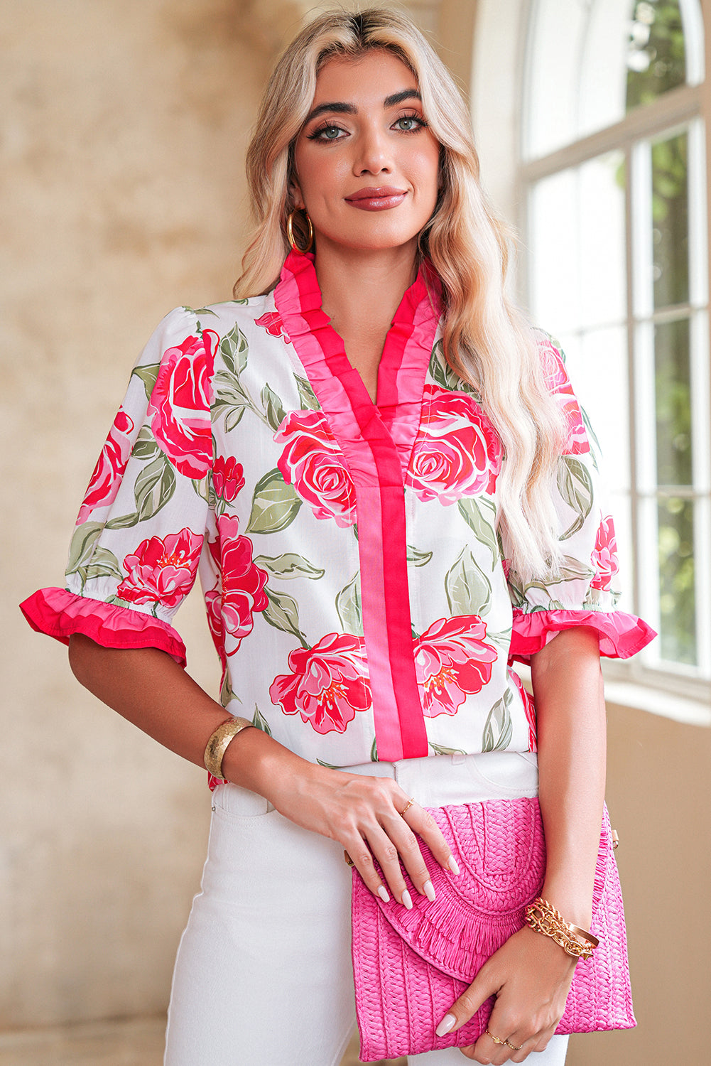Floral Print Puff Sleeve Blouse