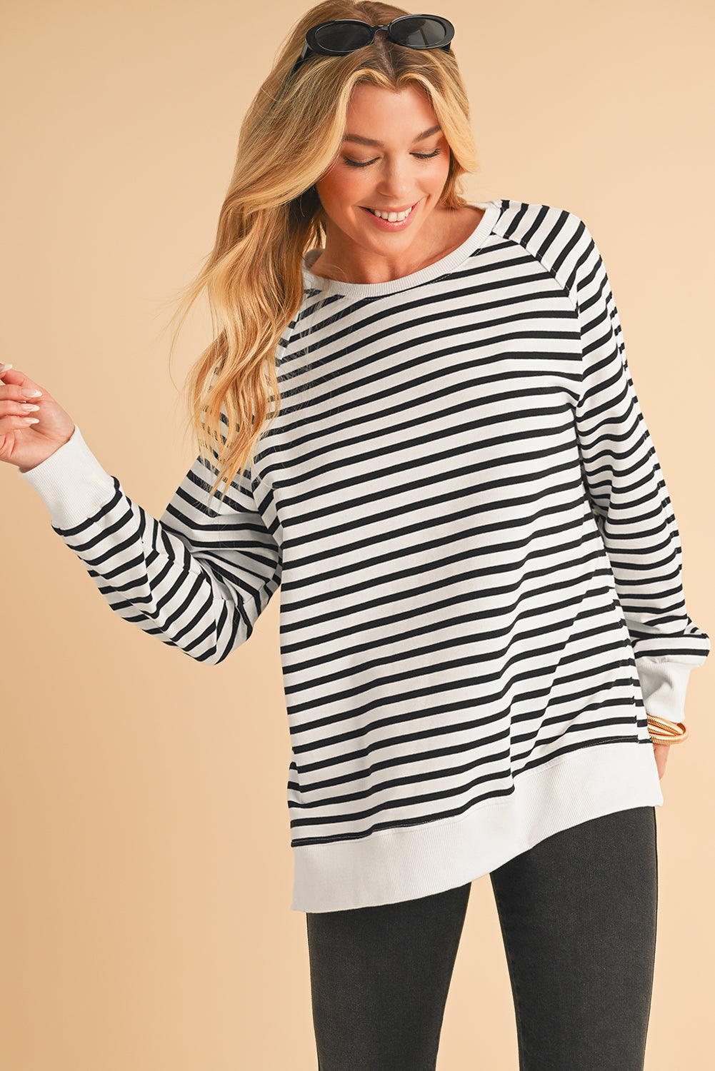 Black Stripe Loose Split Sweatshirt
