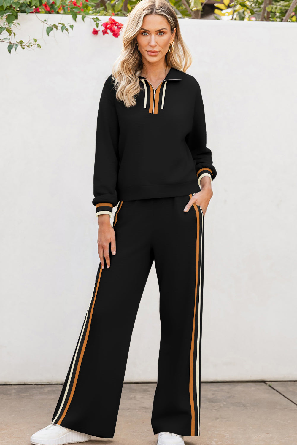 Quarter Zip Pullover Loose Pants Set