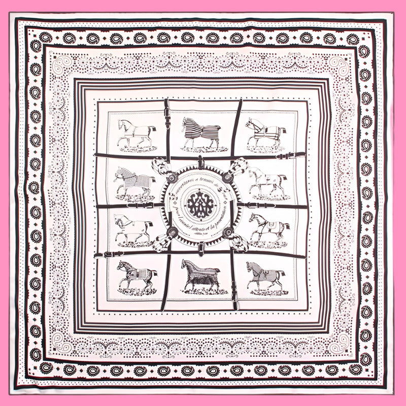 Twill silk square scarf  plaid warhorse print scarf headscarf